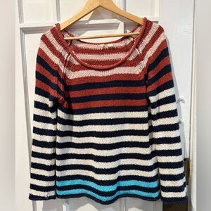 Moth Striped Crewneck Sweater in Rust, Navy, Cream & Teal